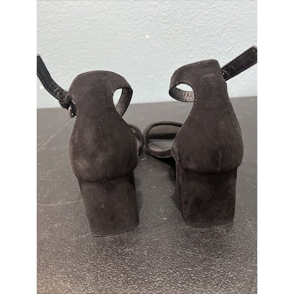 Time And Tru Low Block Heels Womens Sz 7 Black Faux Suede Open Toe Ankle Strap - Picture 6 of 8